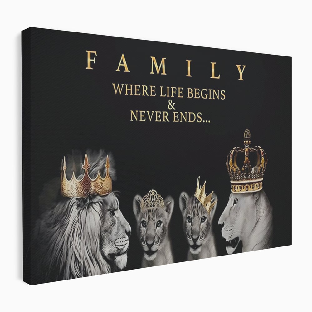 Tablou canvas cu tablou canvas cu familie de lei, fara rama, pe sasiu de lemn